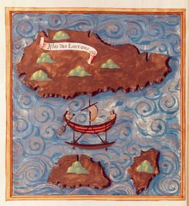 Ms 24224 Fol.20v Kort over Ladrones-øerne, fra en beretning om Ferdinand Magellans rejse
