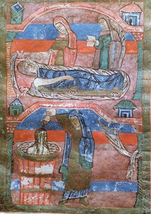 Ms 250 Dråbeformet kvinde helbredt af badene af St. Radegund, fra The Life of St. Radegund af French School