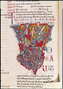 Ms 2 full.41v Historikert initial V, der viser en scene fra Tredje Mosebog, fra St. Benigne Bible