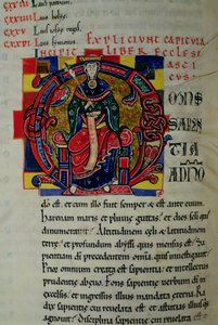 Ms 2 fol.8 Historikert initial O, der viser en visdomsfigur, fra St. Benigne Bible af French School