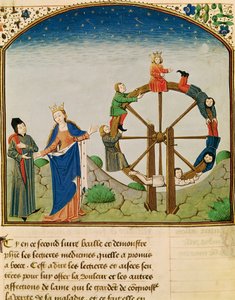 Ms 3045 fol.22v Boethius med lykkehjulet, fra The Consolation of Philosophy, oversat af Jean de Meung af French School