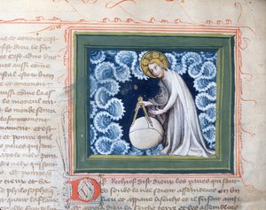Ms 313 Gud skaber verden, miniature fra Bible des Grands Augustins, 1494