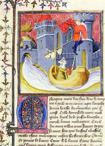 Ms 3480 Knight flygter fra et slot med hjælp fra en dame, fra Livre de Messire Lancelot du Lac af French School