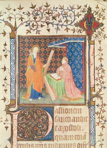 Ms 35 fol.17v Jean de France (1340-1416) Duc de Berry beder foran St. Andrew, fra Lectionary of Sainte-Chapelle de Bourges, c.1404-10 af French School