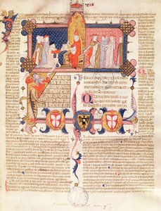 Ms 371 f.1 Jean Andre præsenterer sit arbejde for pave Clemens V (ca. 1260-1314) af French School