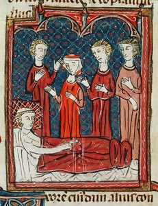 Ms 372 fol.165v En mand i sin sygeseng, fra Decrets de Gratien af French School