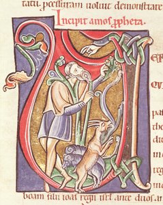 Ms 3 fol.234v Historikert initial V, der forestiller Amos, fra Bibelen de Saint-Sulpice de Bourges af French School