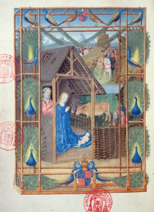Ms 473 Fødselen med påfugle, miniature fra Heures de Charles de France, ca. 1466-69 af French School