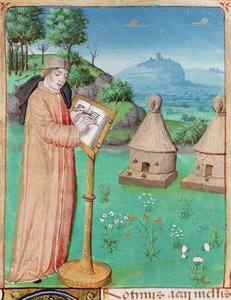 Ms 493 fol.45 Virgil (70-19BC) skriver Biernes Liv, fra The Georgics af Virgil med en kommentar af Servius, 1469 af French School