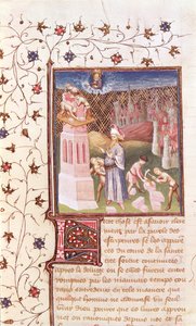 Ms 55 t f.111v Nimrod overvåger bygningen af Babelstårnet, fra La Cite de Dieu af St. Augustine, oversat af Raoul de Presles (1316-82) c.1400-50 af French School