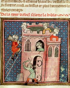 Ms 59 fol.17r Konstruktionen af Babelstårnet, fra Bible Historiale af Guiart des Moulins