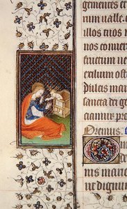 Ms 62, f.205v: Jomfru og barn, detalje fra en fransk timebog, ca. 1445-50 (vellum) af French School