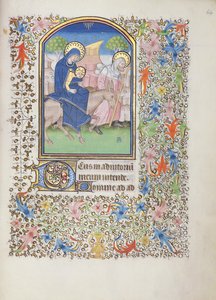 Ms 69 f.64r The Flight of the Holy Family, fra Besancons timebog af French School