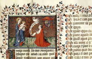 Ms 954 Pierre dAilly (1350-1420) Biskop af Cambrai, før Jomfruen, fra Oeuvres af Pierre dAilly, ca. 1416 af French School