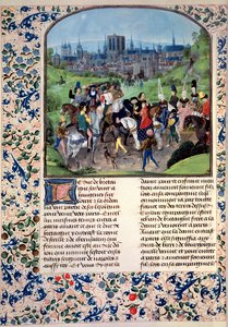 Fr 2645 fol.321v Ung Ludvig II af Anjous indtog i Paris fra Froissarts Chronicle af French School