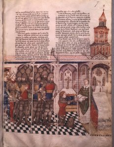 Fru Fr 343 fol. 7 Jagten på den hellige gral og Arthurs død, ridder aflægger ed af French School