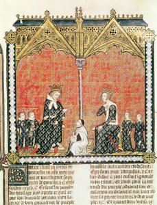 Fr 437 fol.1 kong Charles V (1338-80) og Jeanne de Bourbon (1338-77) med deres børn, fra Rational des divins-kontorerne af Guillaume Durand (1230-96) 1374