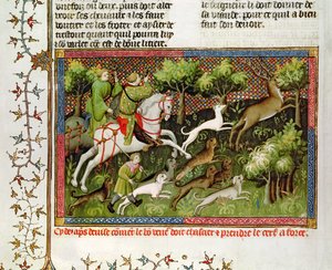 Fr 616 fol.77 Hjortejagt, fra Jagtbogen af ​​Gaston Phebus de Foix (1331-91)