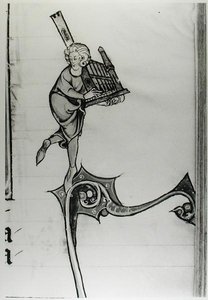 Fr 95 fol.273 Musiker, der spiller på et portativt orgel, fra lHistoire de Merlin, c.1280-90 af French School