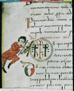 Ms Lat 1248 fol.76v Historikert initial O, fra Sacramentary of Gellone af French School