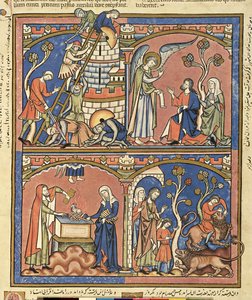 Ms M 638 fol.14r Abimelech og Samson, fra Morgan Picture Bible, c.1244-54 af French School