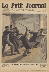 Drab på en højtstående politibetjent i Paris af en anarkist i Ivry-sur-Seine (farve litho) af French School