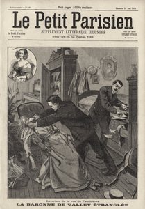 Drab på den ældre Baronne de Valley i hendes hjem på Rue de Penthievre, Paris (gravering) af French School