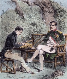 Napoleon a Sainte-Helene - Napoleon dikterer sine erindringer til Emmanuel Pons de Las Cases (1800-1854), søn af Emmanuel de las Cases, - Fra Emmanuel de las Cases, Napoleon, Memorial de Sainte-Helene af French School