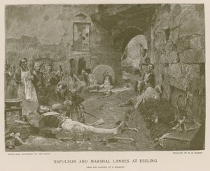 Napoleon og marskal Lannes ved Essling af French School