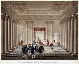 Napoleon spørger Marie Louise i ægteskab med kejseren af Østrig - i "" Historisk historie om krigen mellem Frankrig og Østrig i 1809"" af French School