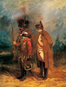 Napoleon under forsvaret af Frankrig i 1814 (olie på lærred) af French School
