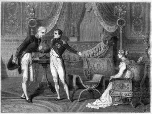 Napoleon, hans kone Marie-Louise og prins Metternich taler af French School