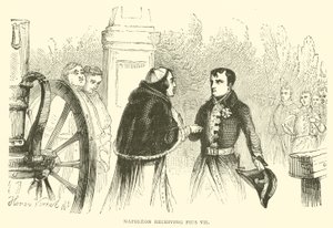 Napoleon modtager Pius VII (gravering) af French School
