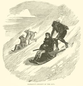 Napoleons nedstigning af alperne (gravering) af French School