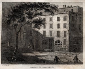 Napoleon Bonapartes indfødte hus i Ajaccio (Korsika) - Fødested for Napoleon Bonaparte a Ajaccio en Corsica - Gravering fra "" Det maleriske Italien" - Historisk og beskrivende maleri af Italien" af M. de Norvins, Ch. Nodier 1834-1836. af French School