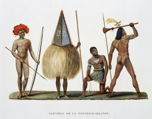 Natives of New Ireland, fra Journey around the World, henrettet efter ordre fra Kongen på Hans Majestæts Corvette, La Coquille i årene 1822, 1823, 1824 og 1825, af Louis Isidore Duperrey (1786-18) af French School