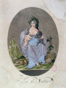 Naturen breastfeeding a black baby and a white baby, c.1792 af French School