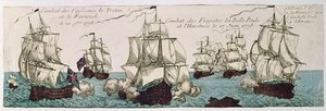 Sømilitære engagementer mellem den franske og engelske flåde under den amerikanske revolution i 1778 af French School