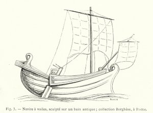Sejlskib, udskåret på et antikt bad; Borghese samling, i Rom (gravering) af French School