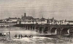 Nevers - Nievre en region Bourgogne - gravering i "La France illustree: geografi, historie, statistisk administration" af V.-A. Malt-brun. 1884 af French School