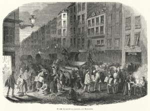 Avismarked, Rue Montmartre, Paris (gravering) af French School