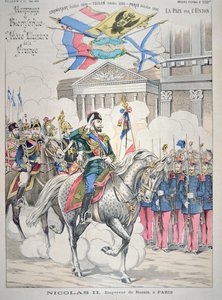 Nicholas II besøger Paris i oktober 1896 (farve litho) af French School