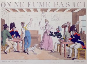 Rygning forbudt karikatur mod tilstedeværelsen af de allierede tropper i Paris, 1815 (farvegravering) af French School