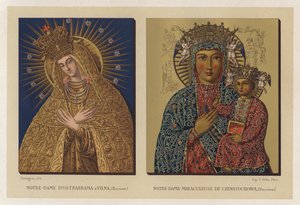 Vor Frue af Ostrabrama i Vilna, Polen; Our Lady Miraculous of Czenstochowa, Polen (chromolitho) af French School