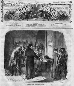 Romanserie: "Notre Dame de Paris" af Victor Hugo (1802-1885). Præsten beslutter at adoptere Quasimodo. Indgravering i "" Les bons romances"" af French School
