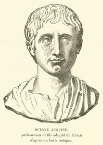 Octavian Augustus, oldebarn og adoptivsøn og arving efter Julius Cæsar (gravering) af French School