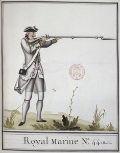 Officer for Marine Royale med en bajonetmusket, 1768 af French School