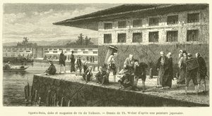 Ogawa-Bata, dok og risbutikker i Taikoun (gravering) af French School