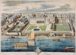 Old Somerset House on the Strand, graveret af Jean Benoit Winckler af French School