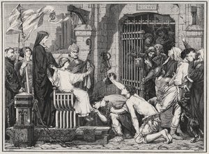 I anledning af sin fremtid (1227) lod den unge Ludvig IX fanger delivere - indgravering i "Les Hommes Celebres de la France" af Louis Dumas 1889 af French School